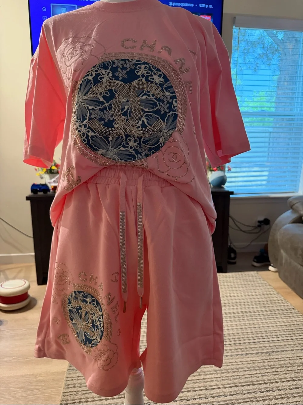 Rhinestone set in pink, Cotton